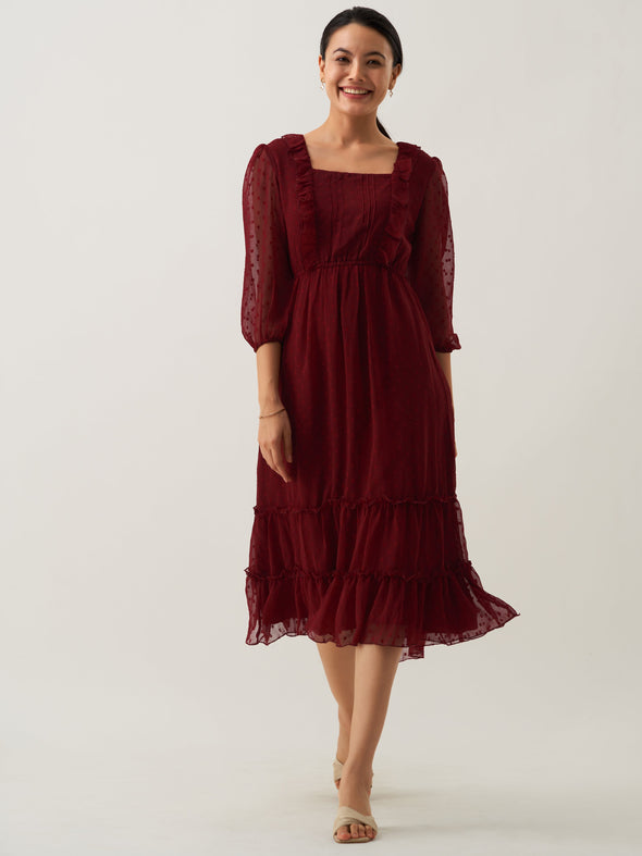 Chiffon Dobby Fit & Flare Dress For Women