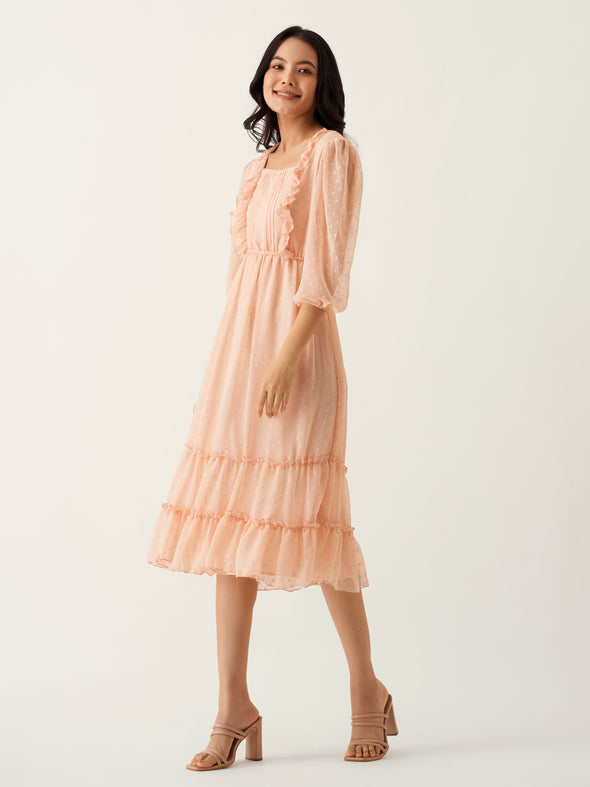 Chiffon Dobby Fit & Flare Dress For Women