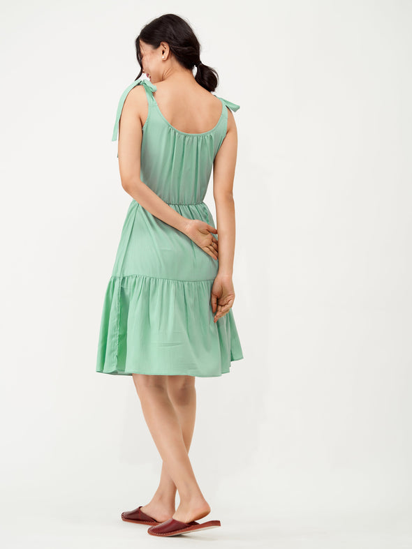 Shoulder Straps Tiered Crepe Fit  Flare dress