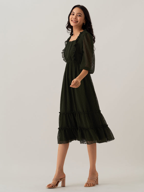 Chiffon Dobby Fit & Flare Dress For Women