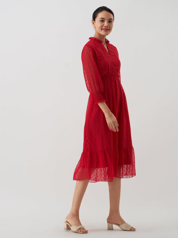 Women Chiffon Dobby Fit & Flare Dress