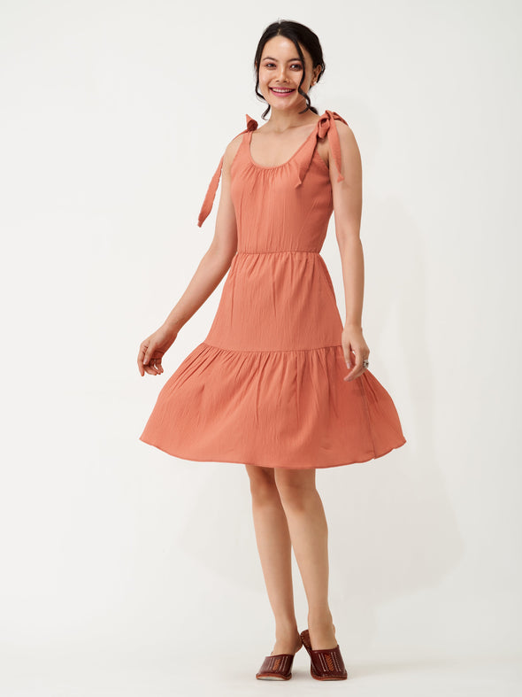 Shoulder Straps Tiered Crepe Fit  Flare dress