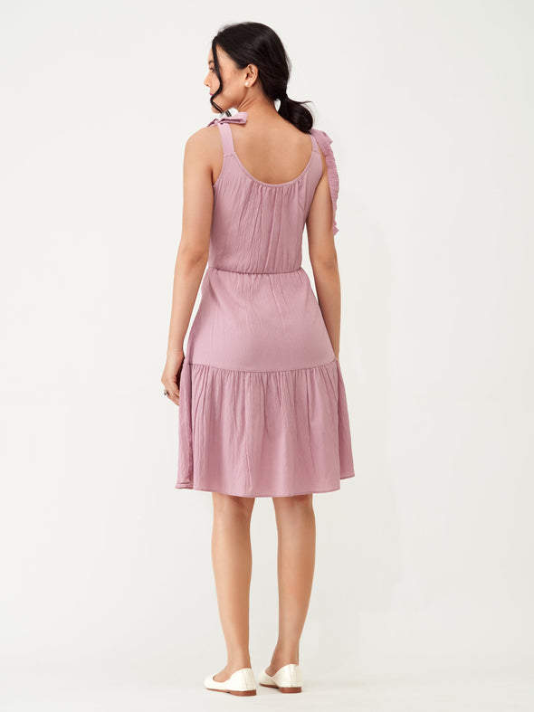 Shoulder Straps Tiered Crepe Fit  Flare dress