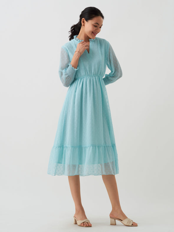 Women Chiffon Dobby Fit & Flare Dress