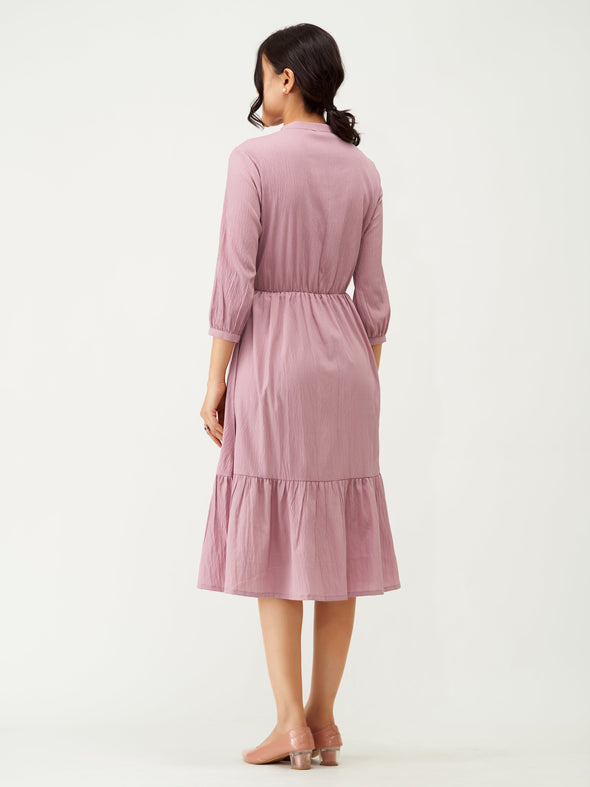 Tie-Up Neck Crepe Fit  Flare Dress