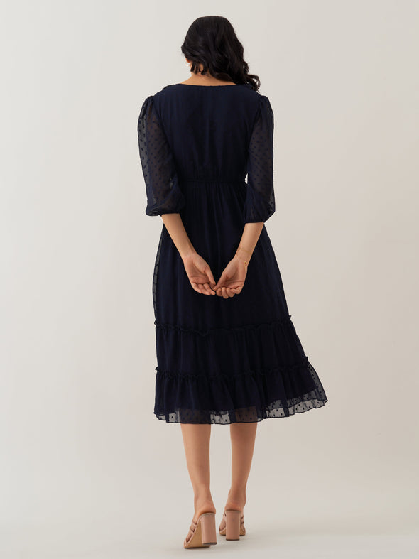 Chiffon Dobby Fit & Flare Dress For Women