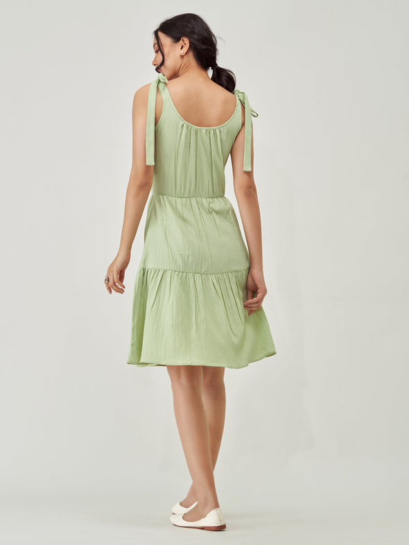 Shoulder Straps Tiered Crepe Fit  Flare dress