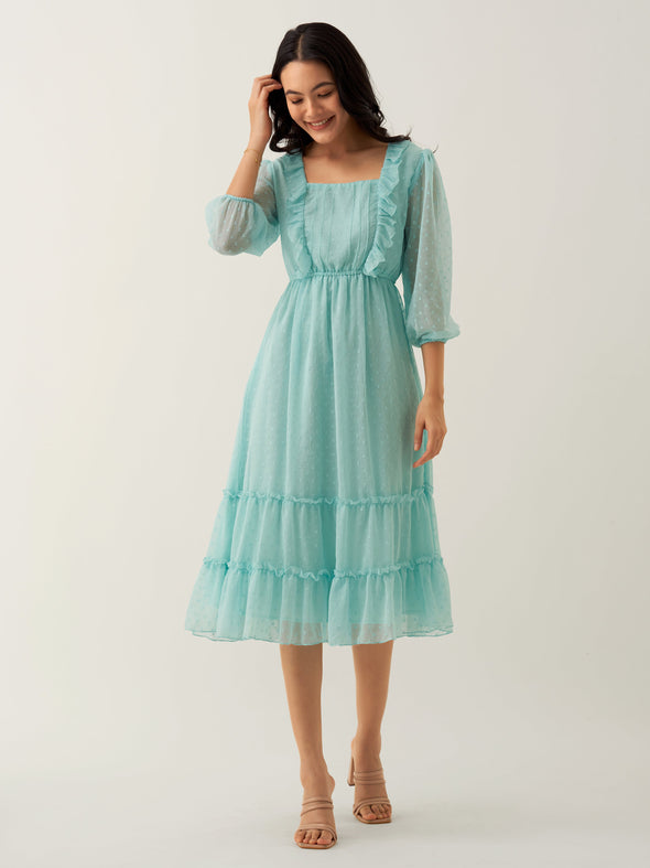 Chiffon Dobby Fit & Flare Dress For Women