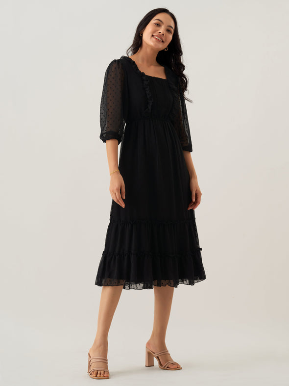 Chiffon Dobby Fit & Flare Dress For Women