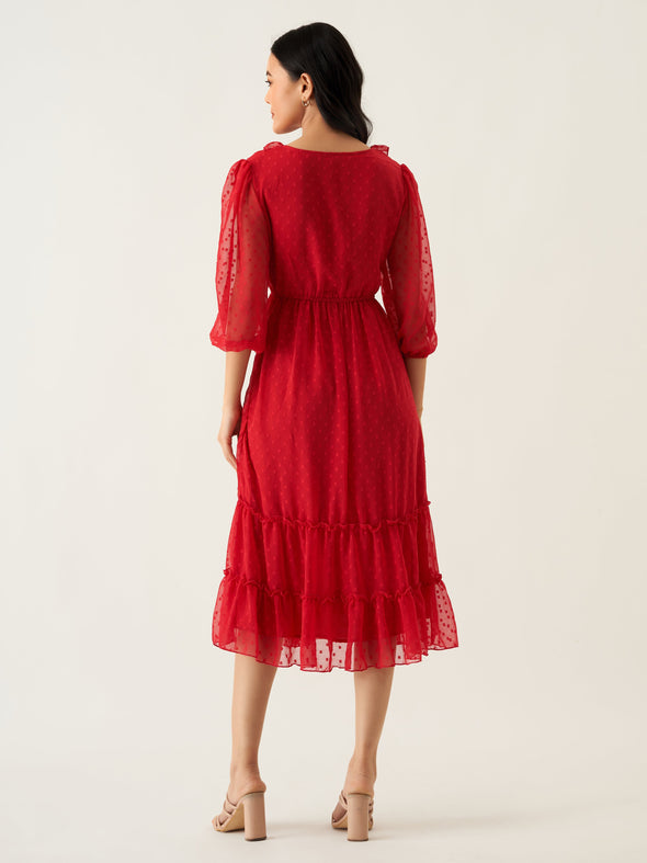 Chiffon Dobby Fit & Flare Dress For Women