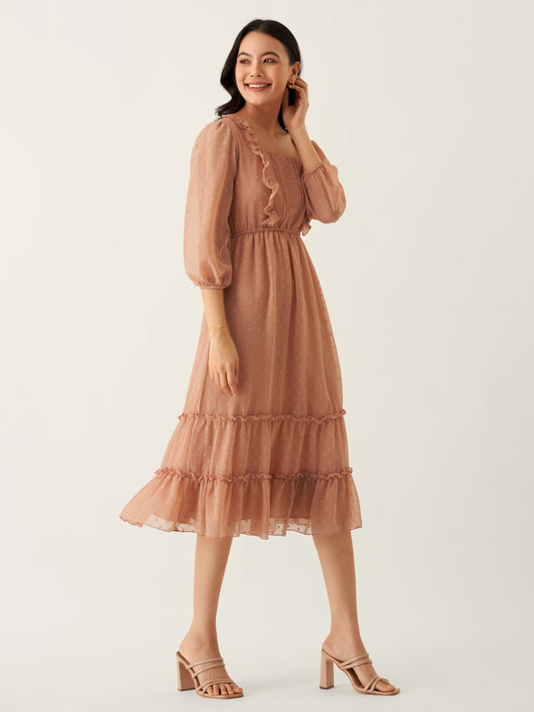 Chiffon Dobby Fit & Flare Dress For Women