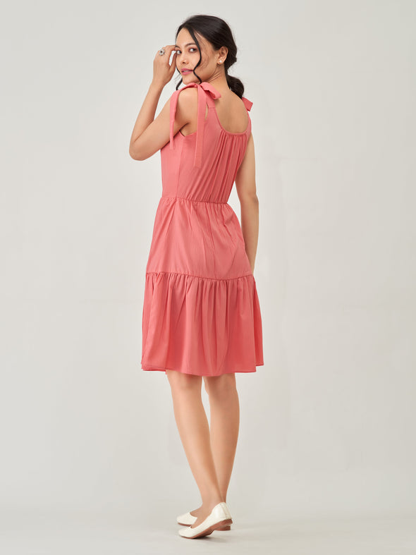 Shoulder Straps Tiered Crepe Fit  Flare dress