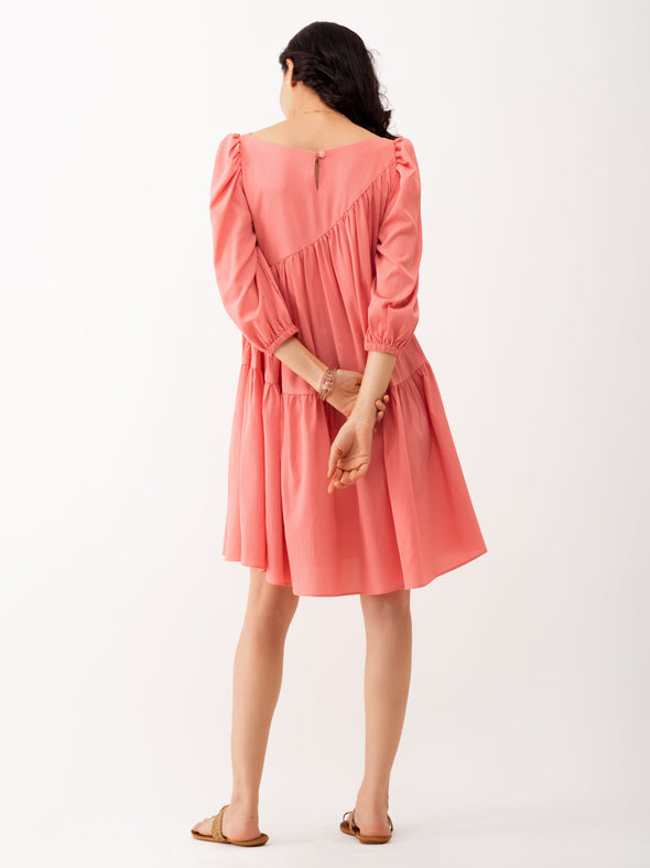 Boat Neck Puff Sleeves A-Line Dress