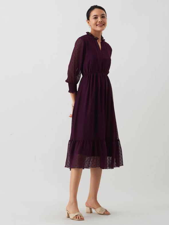 Women Chiffon Dobby Fit & Flare Dress