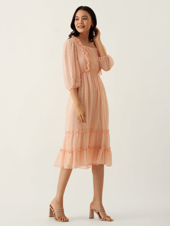 Chiffon Dobby Fit & Flare Dress For Women