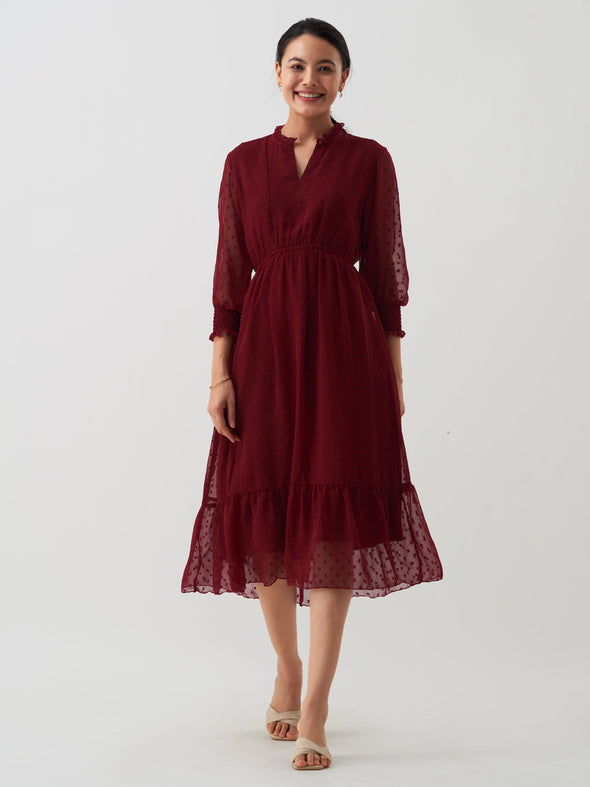 Women Chiffon Dobby Fit & Flare Dress