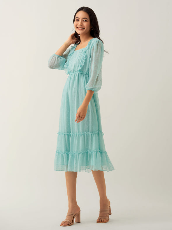 Chiffon Dobby Fit & Flare Dress For Women