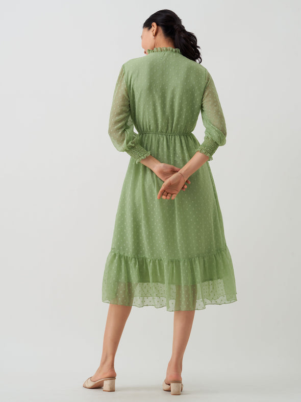 Women Chiffon Dobby Fit & Flare Dress