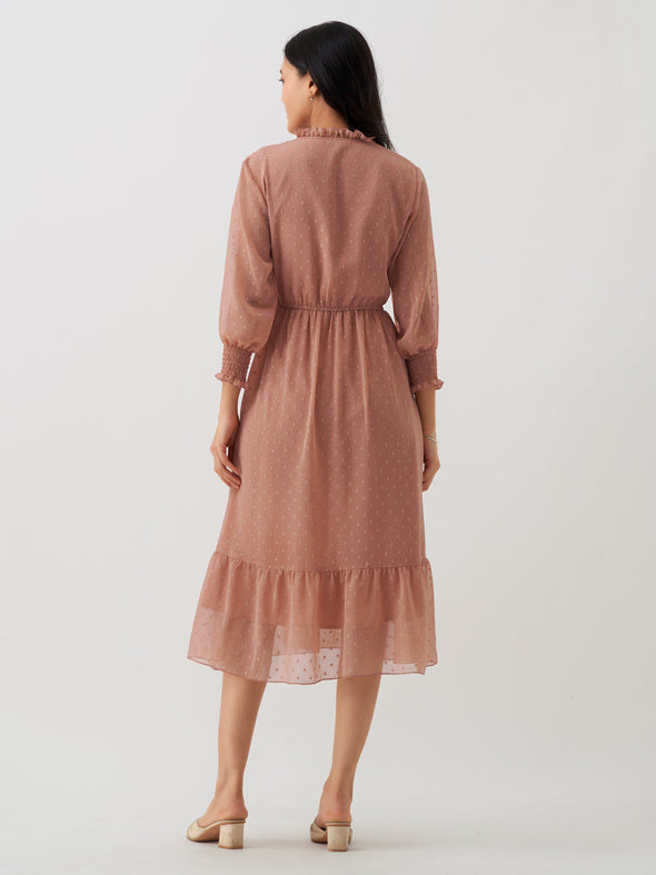 Women Chiffon Dobby Fit & Flare Dress
