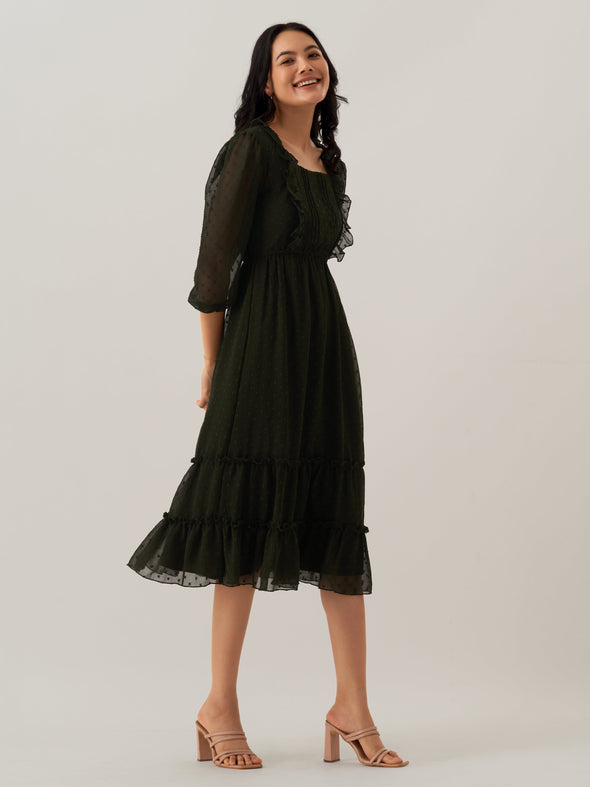 Chiffon Dobby Fit & Flare Dress For Women