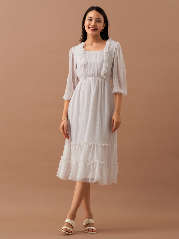 Chiffon Dobby Fit & Flare Dress For Women