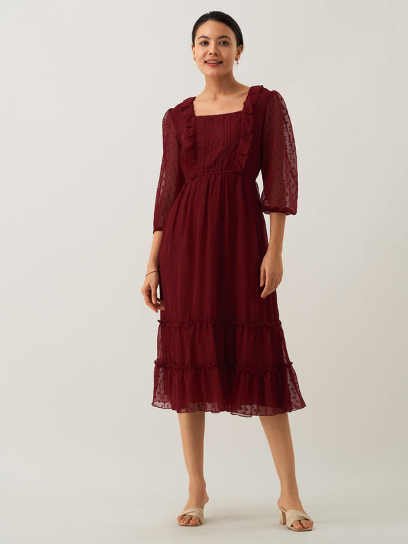 Chiffon Dobby Fit & Flare Dress For Women
