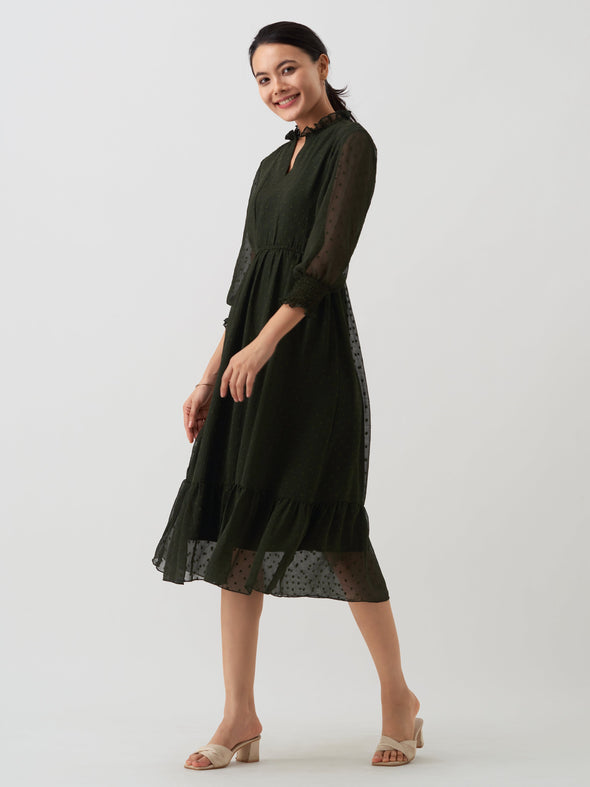Women Chiffon Dobby Fit & Flare Dress