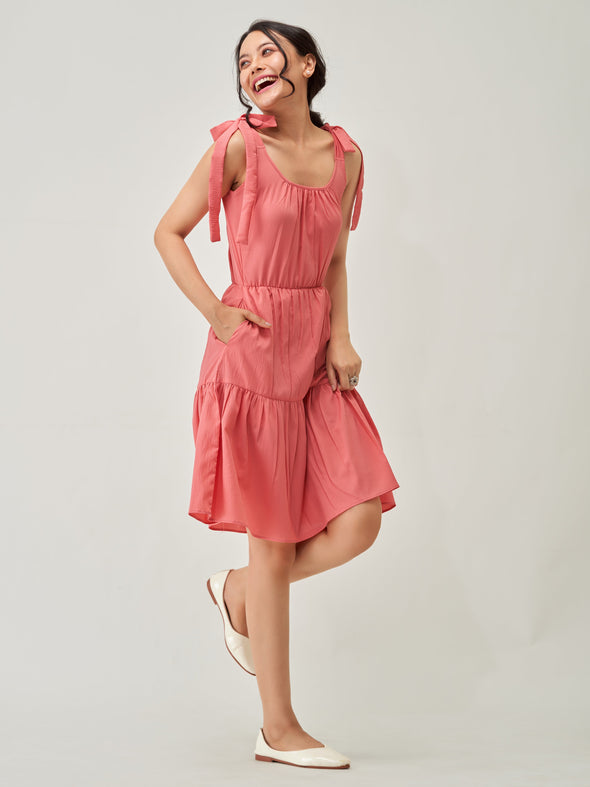 Shoulder Straps Tiered Crepe Fit  Flare dress