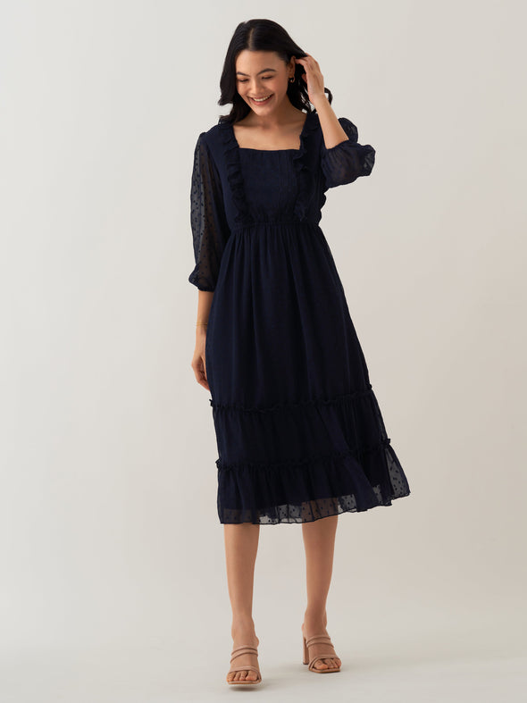 Chiffon Dobby Fit & Flare Dress For Women
