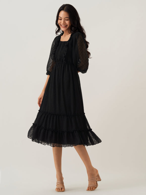 Chiffon Dobby Fit & Flare Dress For Women