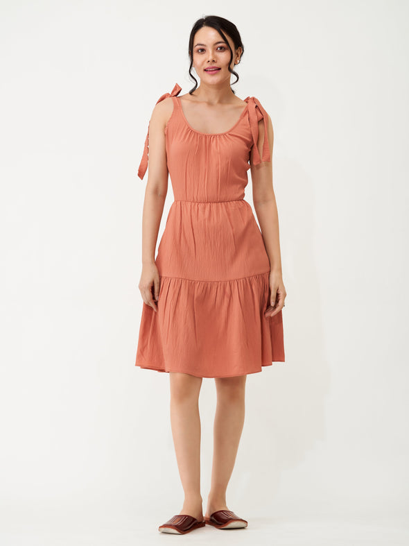 Shoulder Straps Tiered Crepe Fit  Flare dress