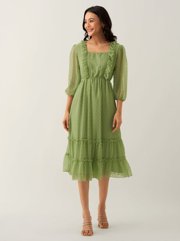 Chiffon Dobby Fit & Flare Dress For Women