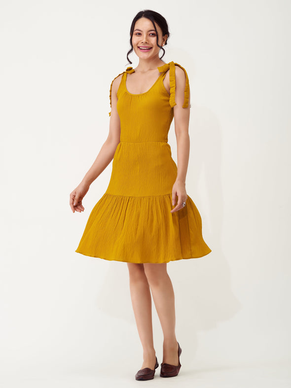 Shoulder Straps Tiered Crepe Fit  Flare dress