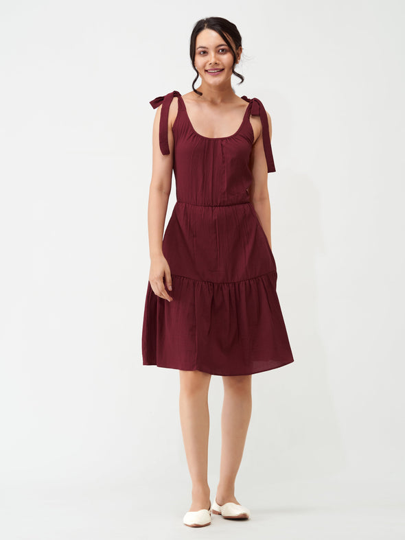 Shoulder Straps Tiered Crepe Fit  Flare dress