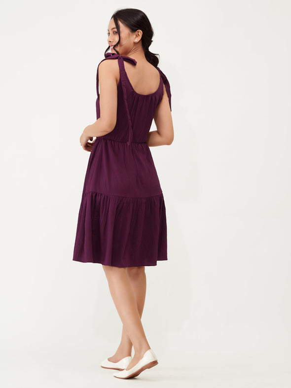 Shoulder Straps Tiered Crepe Fit  Flare dress