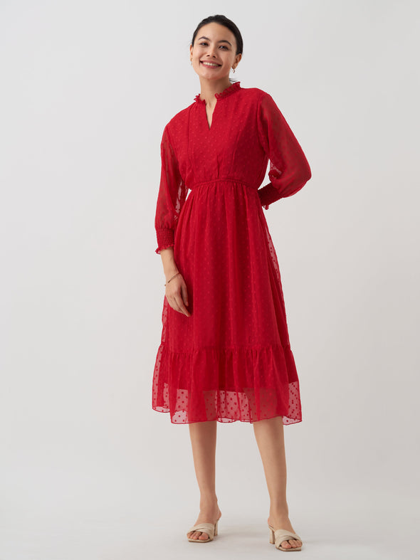 Women Chiffon Dobby Fit & Flare Dress