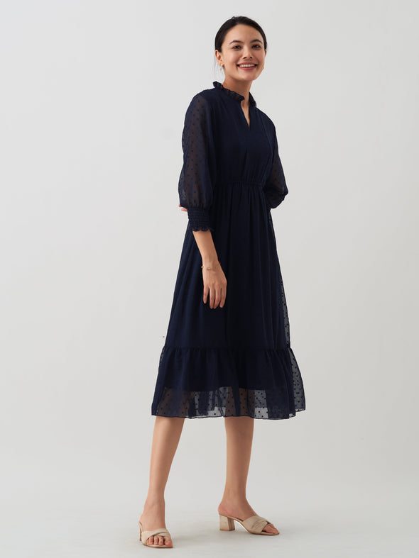 Women Chiffon Dobby Fit & Flare Dress