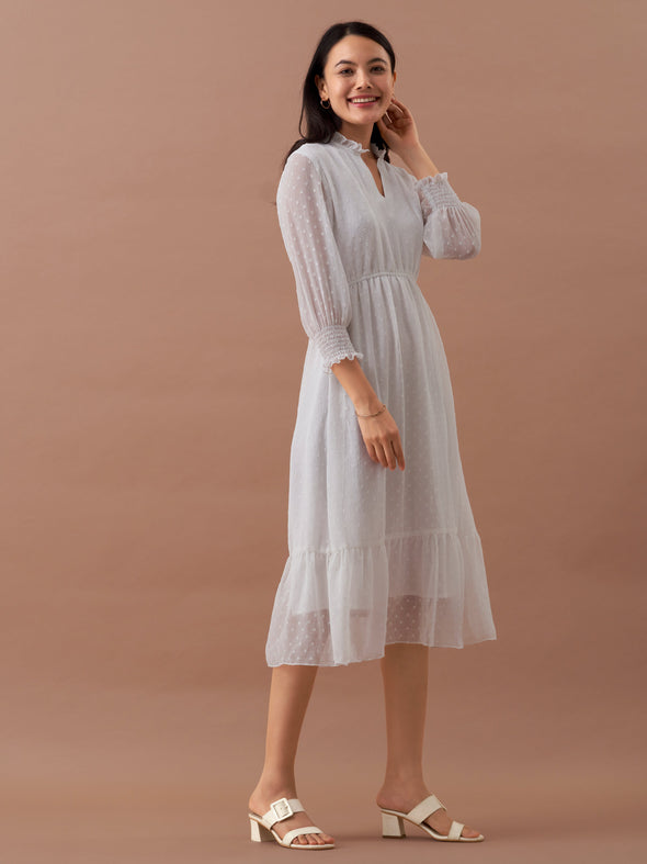 Women Chiffon Dobby Fit & Flare Dress