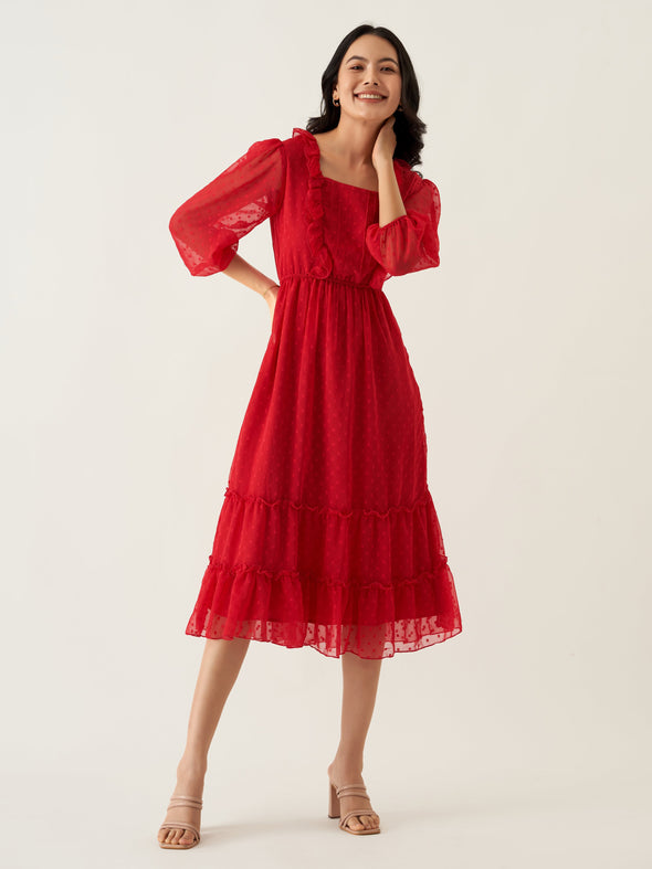 Chiffon Dobby Fit & Flare Dress For Women