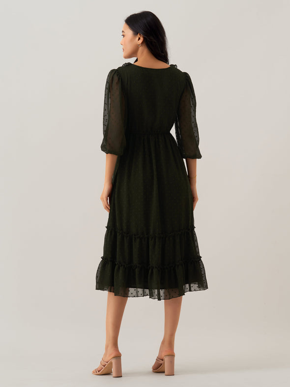 Chiffon Dobby Fit & Flare Dress For Women