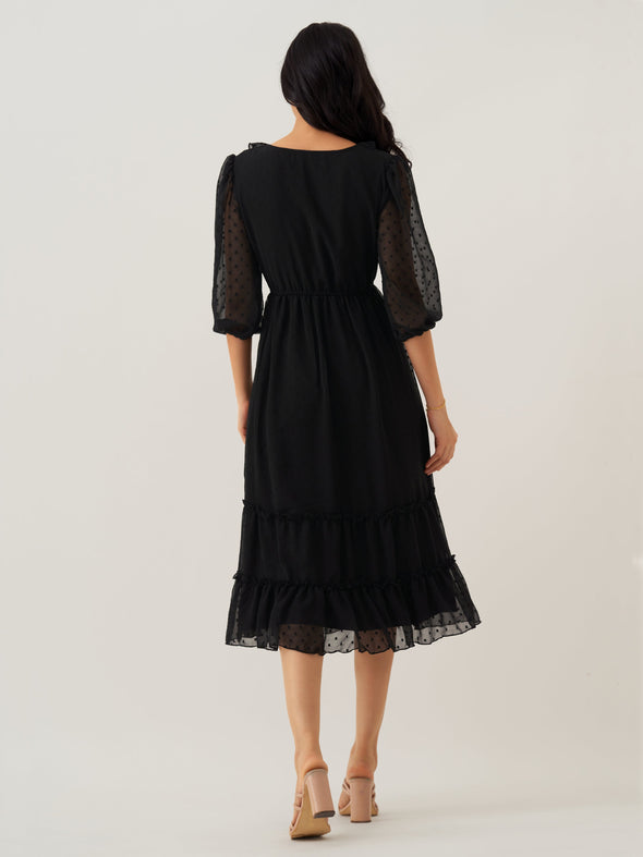 Chiffon Dobby Fit & Flare Dress For Women