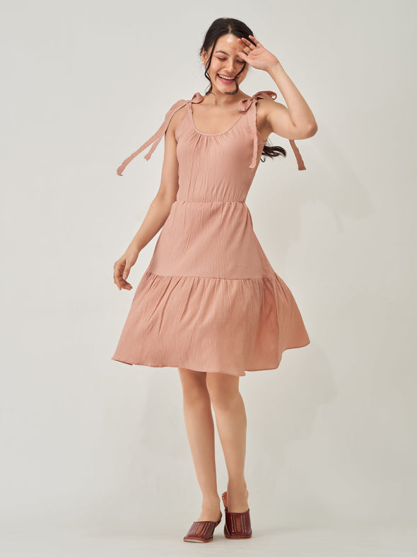 Shoulder Straps Tiered Crepe Fit  Flare dress