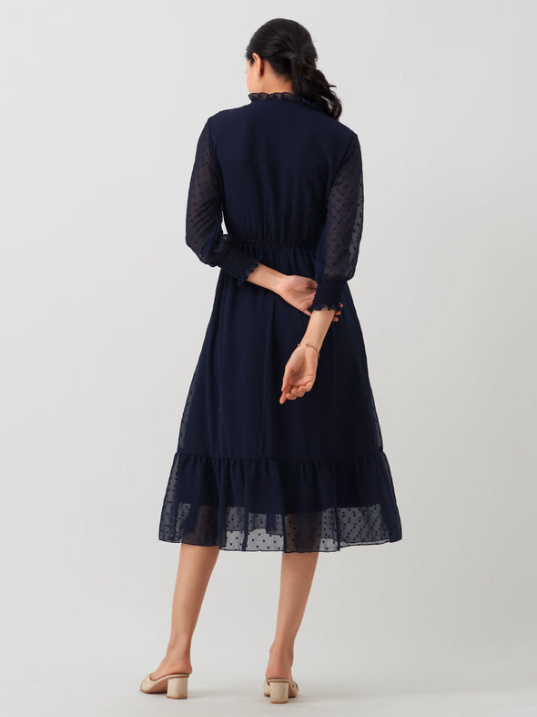 Women Chiffon Dobby Fit & Flare Dress