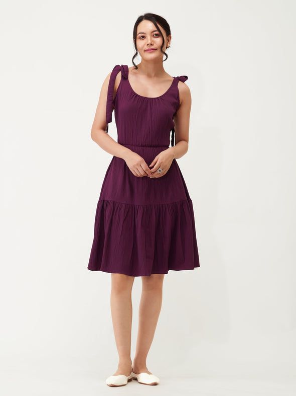 Shoulder Straps Tiered Crepe Fit  Flare dress