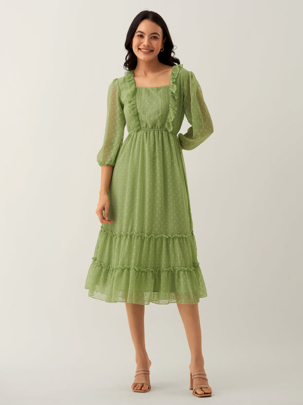 Chiffon Dobby Fit & Flare Dress For Women