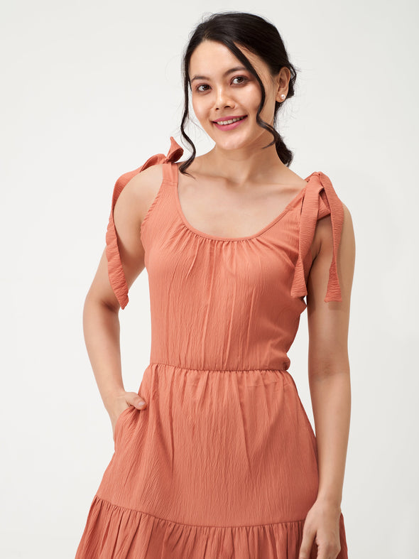 Shoulder Straps Tiered Crepe Fit  Flare dress