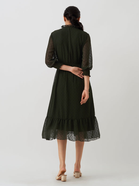 Women Chiffon Dobby Fit & Flare Dress