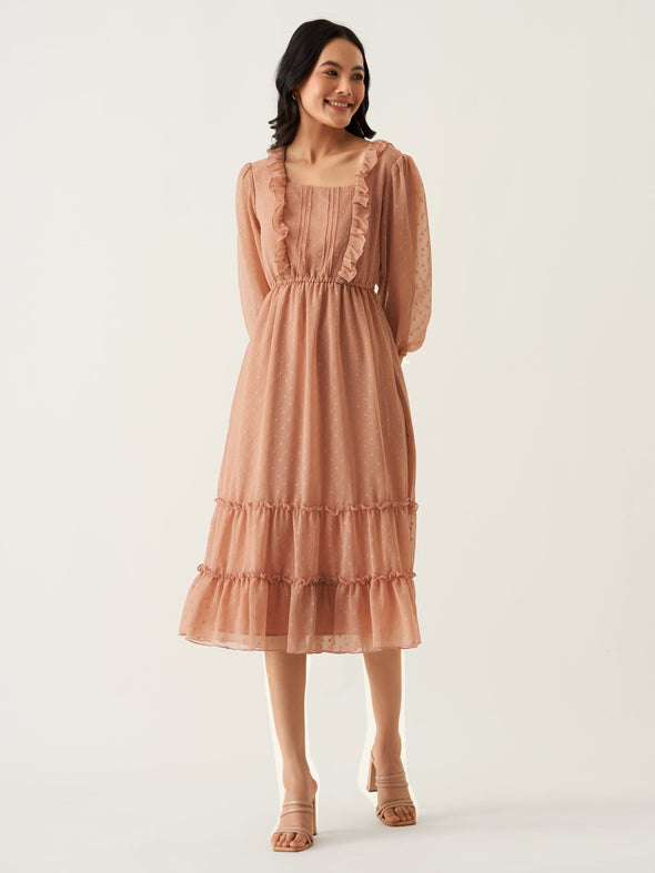 Chiffon Dobby Fit & Flare Dress For Women