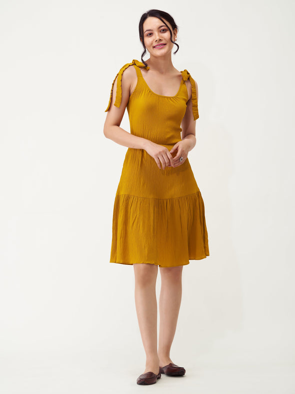 Shoulder Straps Tiered Crepe Fit  Flare dress