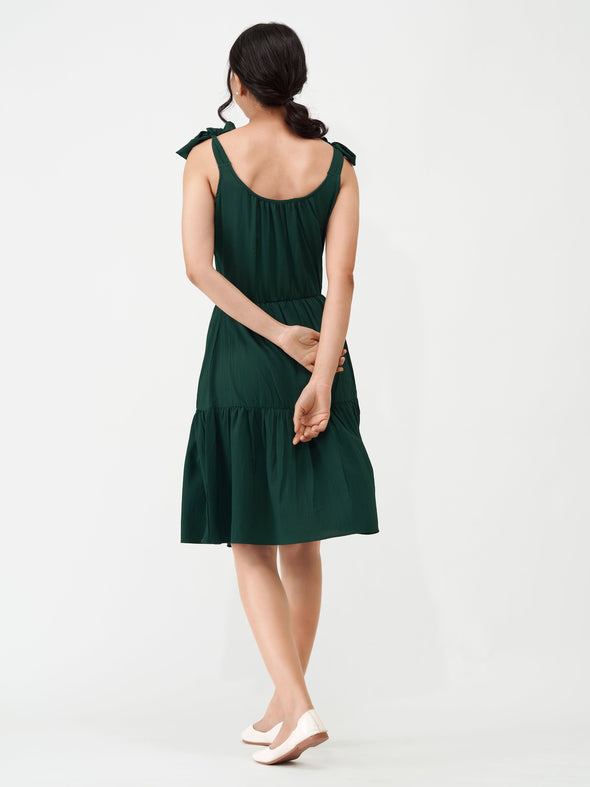 Shoulder Straps Tiered Crepe Fit  Flare dress